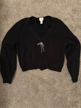 H&M Black Cardigan with rhinestone bow detail